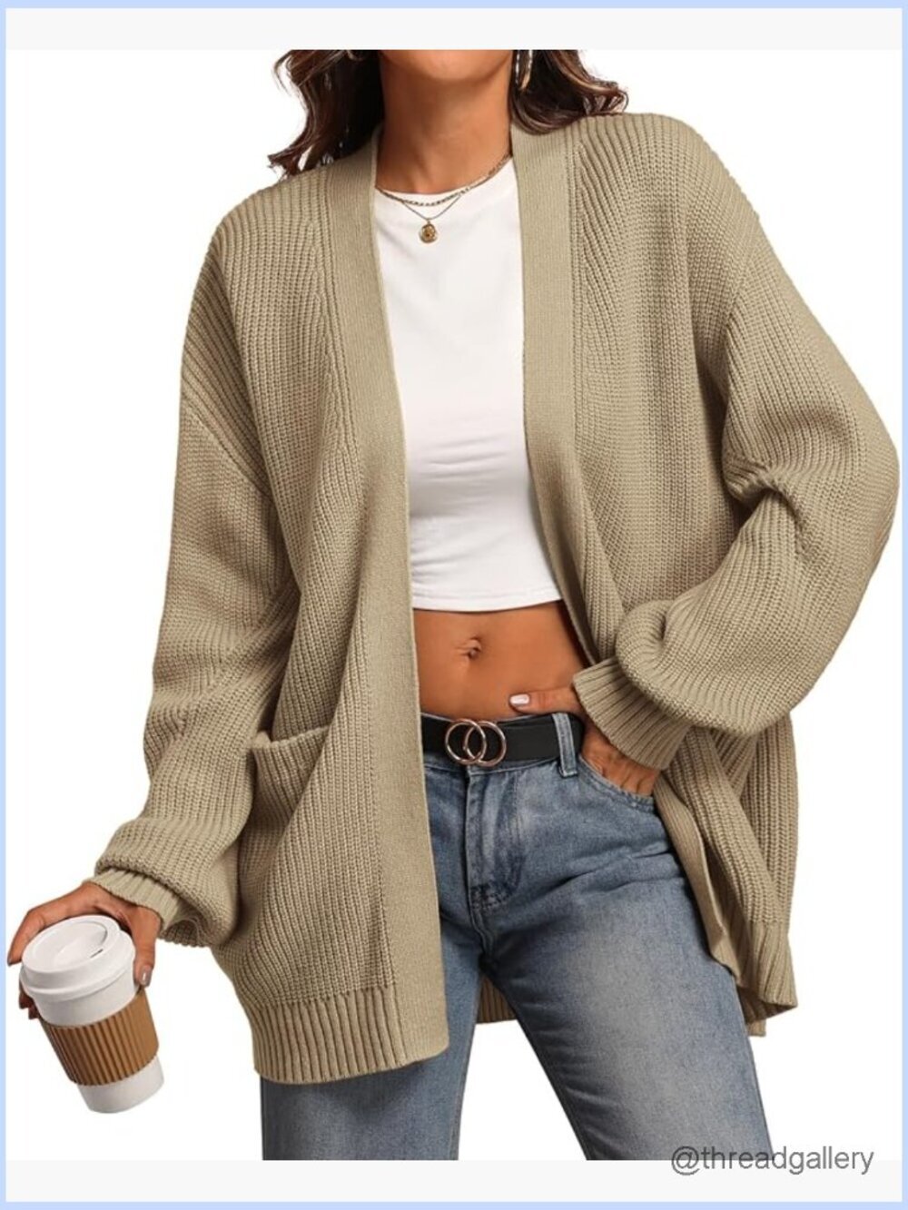 Oversized Chunky Knit Cardigan with Pockets, Open Front Fall Sweater